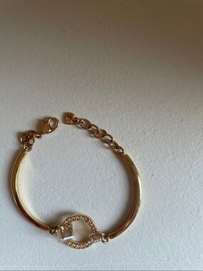 Swarovski Gold Tone Crystal Bangle Bracelet - Women Jewelry- 5.5"